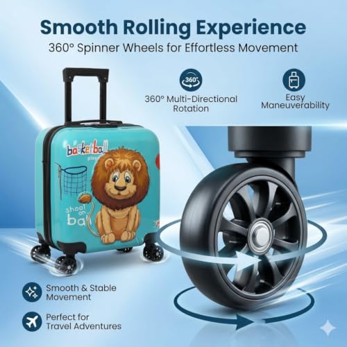 Image of Premium Kids' Travel Trolley Suitcase - Lightweight Hardside Luggage with 360 Spinner Wheels, Durable Lion Print Design for Boys & Girls