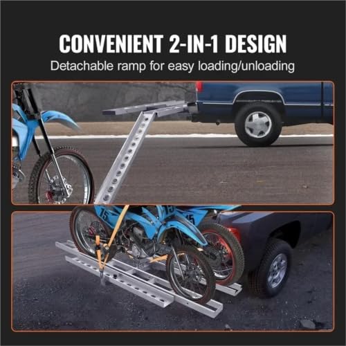Porta motocicletas para 2 motos, capacidad 600LBS, montaje en enganche de aluminio, rampa de carga para scooter y moto de tierra miniatura 3