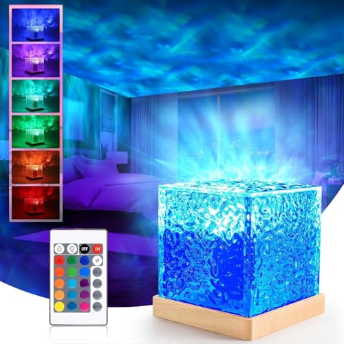 Image of Ocean Wave Projector Lamp,Northern Lights Projector Light,16 Colors Gradual Rotating Flame Water Lamp, Cube Night Light with Remote Control for Living Room Bedroom Decor Hotel, etc