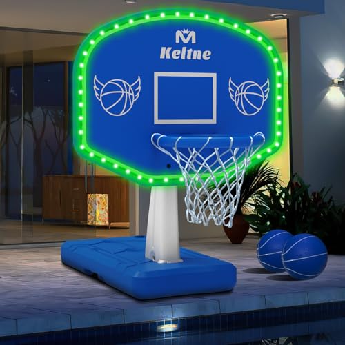 Dahivs LED Pool Basketball Hoop, Poolside Water Basketball Hoop with High-Brightness Colorful Solar...