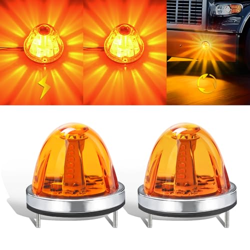 Image of Ultra-Bright 3 Function 360 Rotation Strobe Watermelon Lights for Semi Truck, [3 Lighting Modes] Amber ABS Lens Amber LED Side Marker Signal Lights for Kenworth Peterbilt Freightliner, 2 PCS