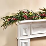 LampLust Lighted Garland with Lights Battery Operated, 6 Ft Red Berry & Eucalyptus,100 LED with Timer, Greenery Garland for Mantle All Year Round