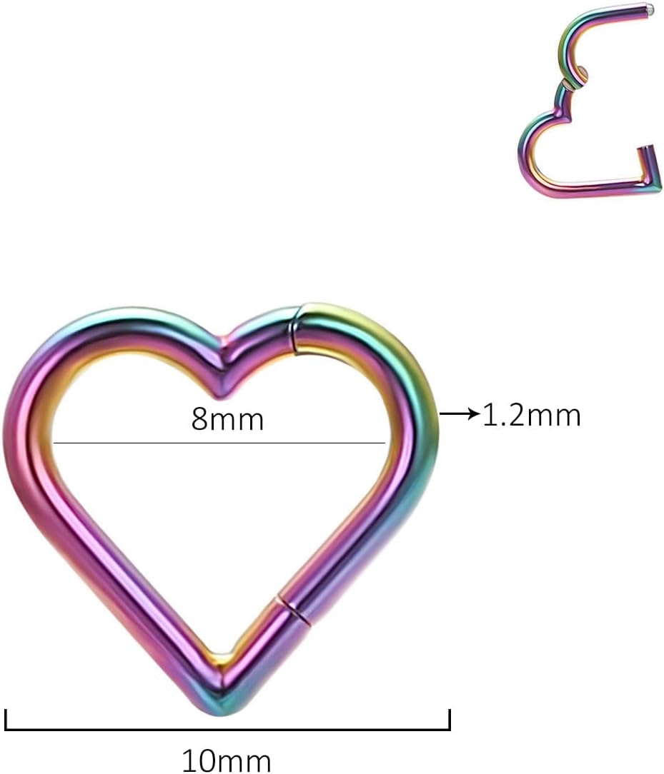Heart Hoop Earrings Unisex Titanium Nose Ring Hypoallergenic Helix Septum Ring Tragus Cartilage Earrings Piercing Jewelry