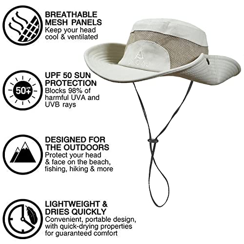 JAOAJ Mens Sun Hat Wide Brim Summer Safari Hat,Cotton Fishing Boonie Hat UV Hats,Breathable Mesh Bucket Gardening Hats with Adjustable Chin String Beige - Image 4