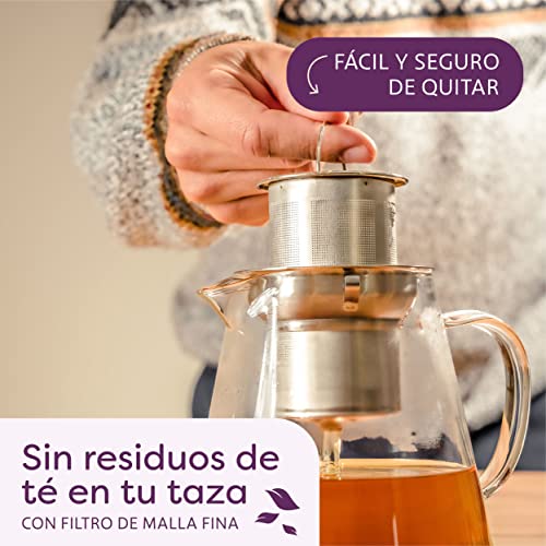 Miniatura 3 de Cosumy Tetera De Cristal Con Filtro De Acero Inoxidable - Grande 1,3 L - Con Posavasos De Bambú - Apta Para Lavavajillas