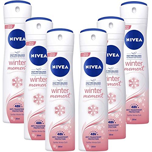 6 x 150 ml Nivea Winter Moment 48 h Anti-perspirant Deodorant Spray mild vinter doft kliniskt testad (6-pack)