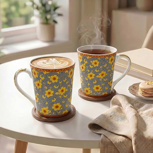 Image of U.P.C.Milk Mug Set of 2 | Ceramic & Bone China Coffee Milk Cups | Designer Printed Tea Coffee Mug Set | Large Capacity Milk Mugs | Microwave Safe Cup Set | Kitchen Drinkware Gift Set (UPC MM-A06)