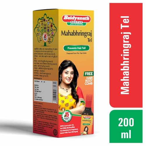 Image of Baidyanath Asli Ayurved Maha Bhringraj Hair Oil - 200 ml | Mahabhringraj Tel | 100% Ayurvedic Oil with Free Hair Root Comb