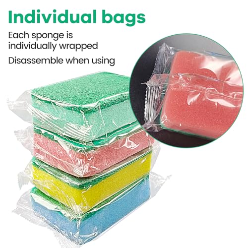 Image of (58 Pack)Kheoxusa Individually Wrapped Sponges,Sponge Individually Wrapped,Individually Wrapped Sponges Bulk Packed for Cleaning Dishes Kitchen Scrub Dish Non Scratch Scrubber Bulk-Round(Color Random)