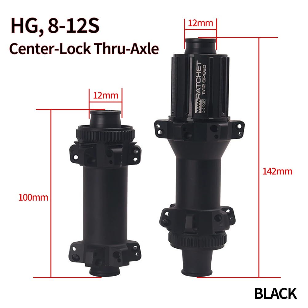 Bike Wheel Set 700C Carbon Fiber Road Bike Wheels 5045mm Rims 36T Ratchet System Ceramic Bearings Fit for 8-12 Speed HG Wheels Disc Brake 12 * 100/142 Thru Axle(Black hub)