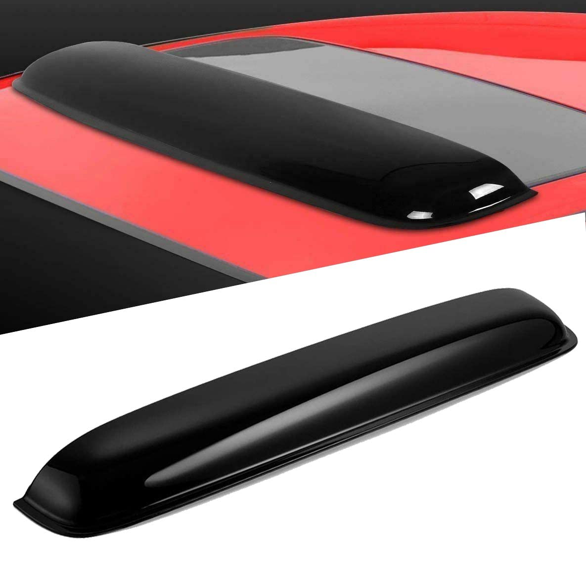 Kucaruce 43inch Universal Fit Rain Snow Guard Sun Roof Wind Deflector, 1pc Tape-On Dark Smoke Tint Auto Moonroof Window Visor RN110
