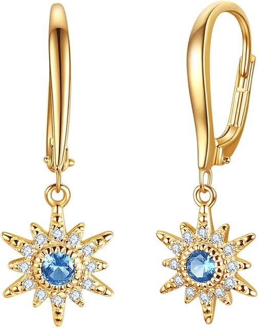 925 Sterling Silver Star Charm Small Hoop Earrings, 18K Gold Plated Drop Dangle with Cubic Zirconia for Women Girl, Jewelry Gifts