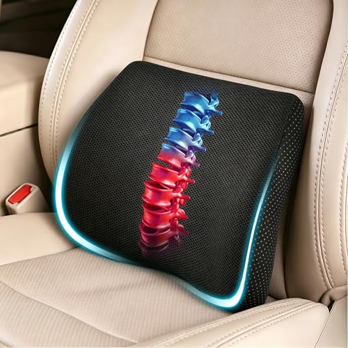 TISHIJIE Lumbar Support Pillow for Car & Office Chair - High-Density Memory Foam Back Cushion for Sciatica & Lower Back Pain Relief - Non-Slip Support for Long Commutes & Desk Workers (Black)