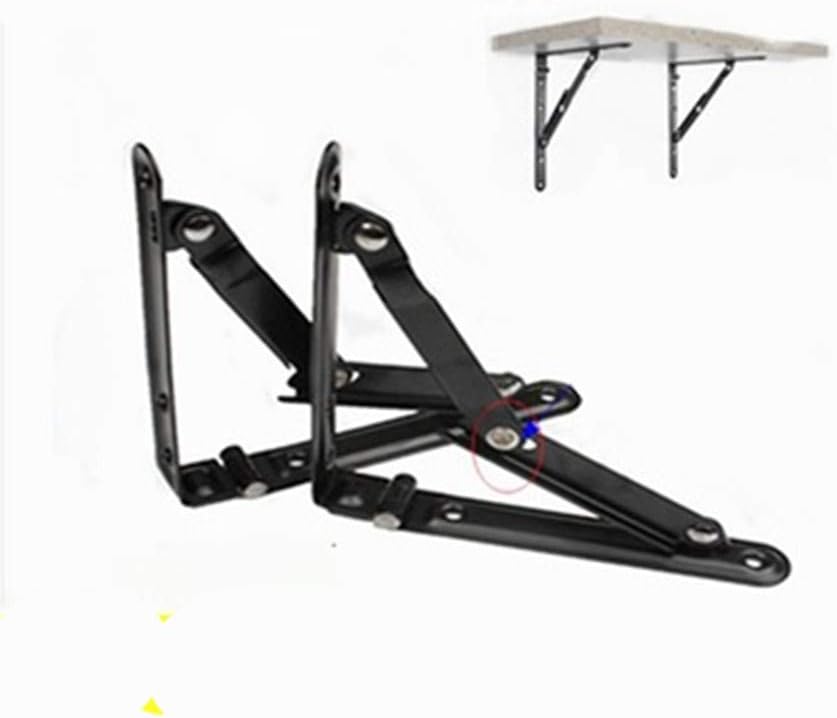 Collapsible Triangle Shelf Bracket, 6" & 8" Black Stainless Steel Wall Mount