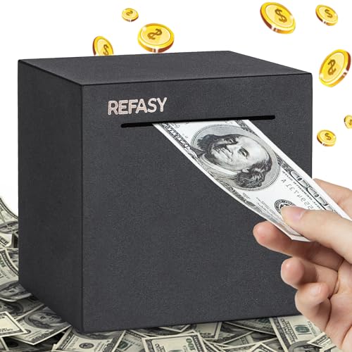 Refasy Adult Piggy Bank, Metal Saving Box with Stainless Steel Piggy Bank for Real Money Cash Coin, Must Break to Open - 4.72 Inch