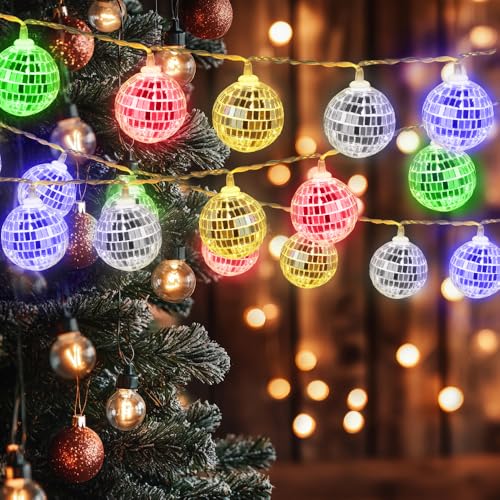 mizikuu 1.5m Catena Luminosa con Palline Disco a LED, 10 Sfere Colorate a Specchio Disco Ghirlanda Luminosa a Batteria Sfera a Specchio Palla Discoteca Adatta per Uso Interno
