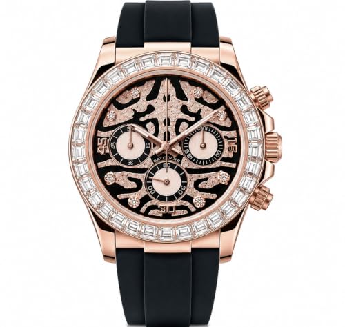Generic Gold Chronograph Watch, Black Silicone Strap rose gold - Image 2