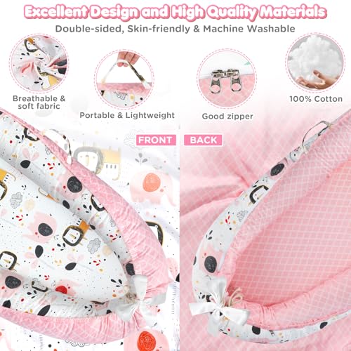Image of KISS GOLD Baby Lounger - Breathable Soft Cotton Cover Lounger Nest, Babies Essentials Gifts, Portable Infant Lounger for Baby Tummy Time Floor Playing Seated Support for Home and Travel