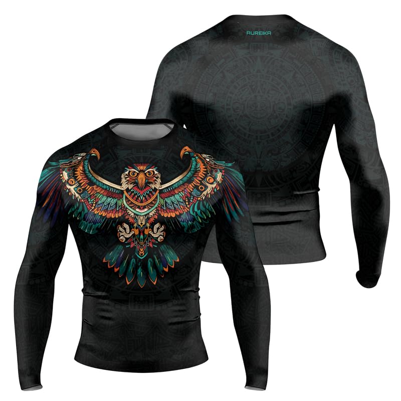 Aztec Performance Rash Guard for Training Grappling Jiu Jitsu – Long Sleeve Training Skins Shirt for MMA BJJ
