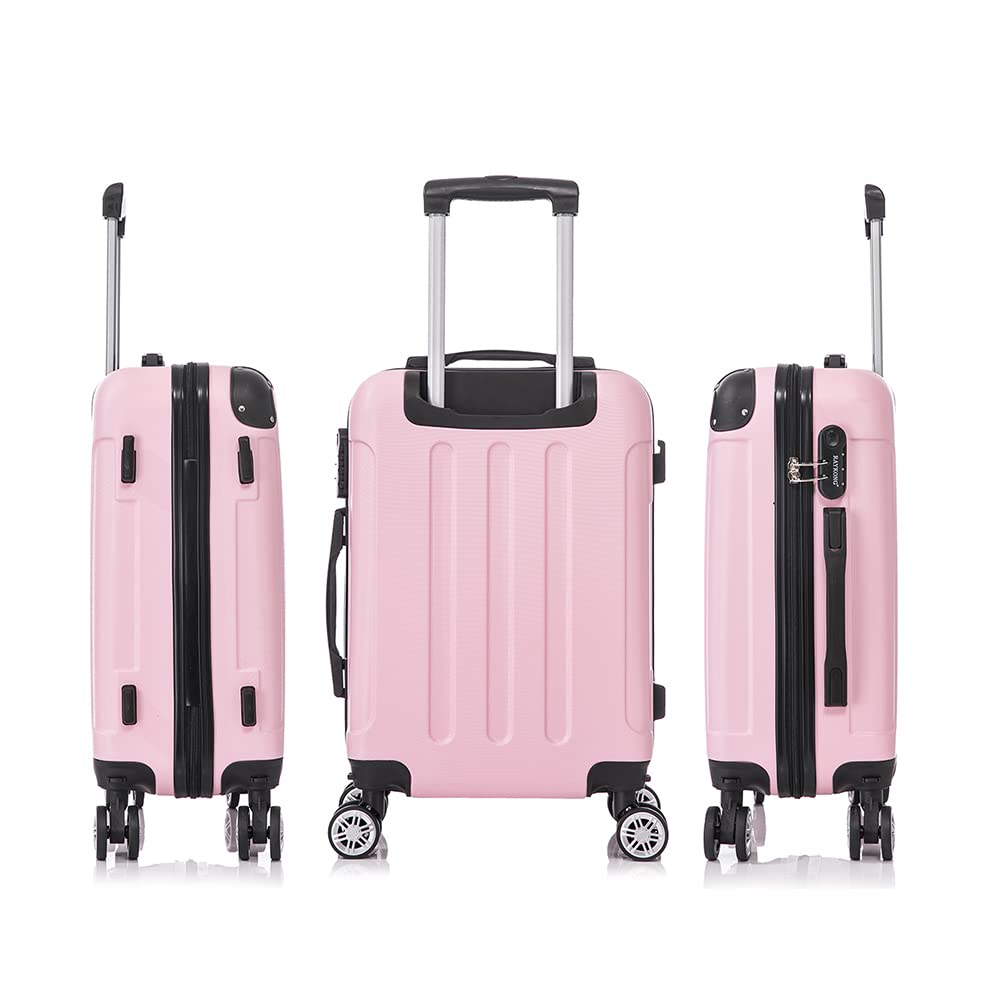 RAYKONG Maleta Cabina ABS 55x40x20cm (40L) - Trolley pequeña Equipaje de Mano - 4 Ruedas Dobles Giratorias 360ª - RosaClaro