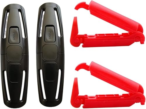 powerer 2 Pack Car Seat Chest Harness Clip and 2 Pack Red Car Seat Safety Belt Clip Buckle,Universal Seat Chest Clip Guard for Baby Safety