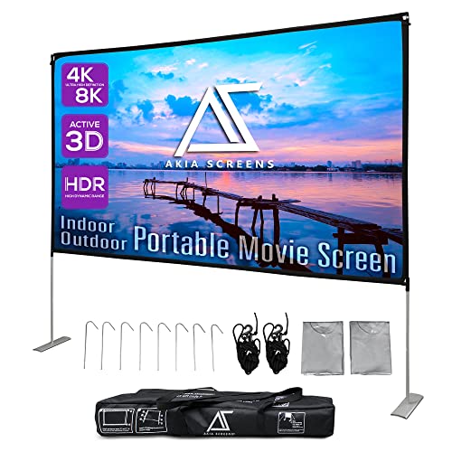 Image of Akia Screens 125 Inch Portable Projector Screen with Stand, 16:9 HD Front Rear Projection, Foldable Indoor Outdoor Movie Screen with Carry Bag - AK-OPS125H-X
