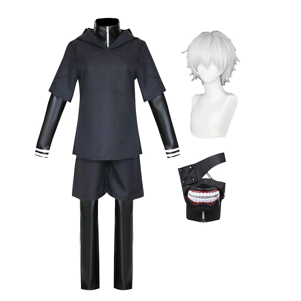 Tongyundacheng Ken Kaneki Full Cosplay Costume Anime Character Fight Uniform Ken Kaneki Mask Carnival Performance Outfits Halloween Anime Dress up for Men