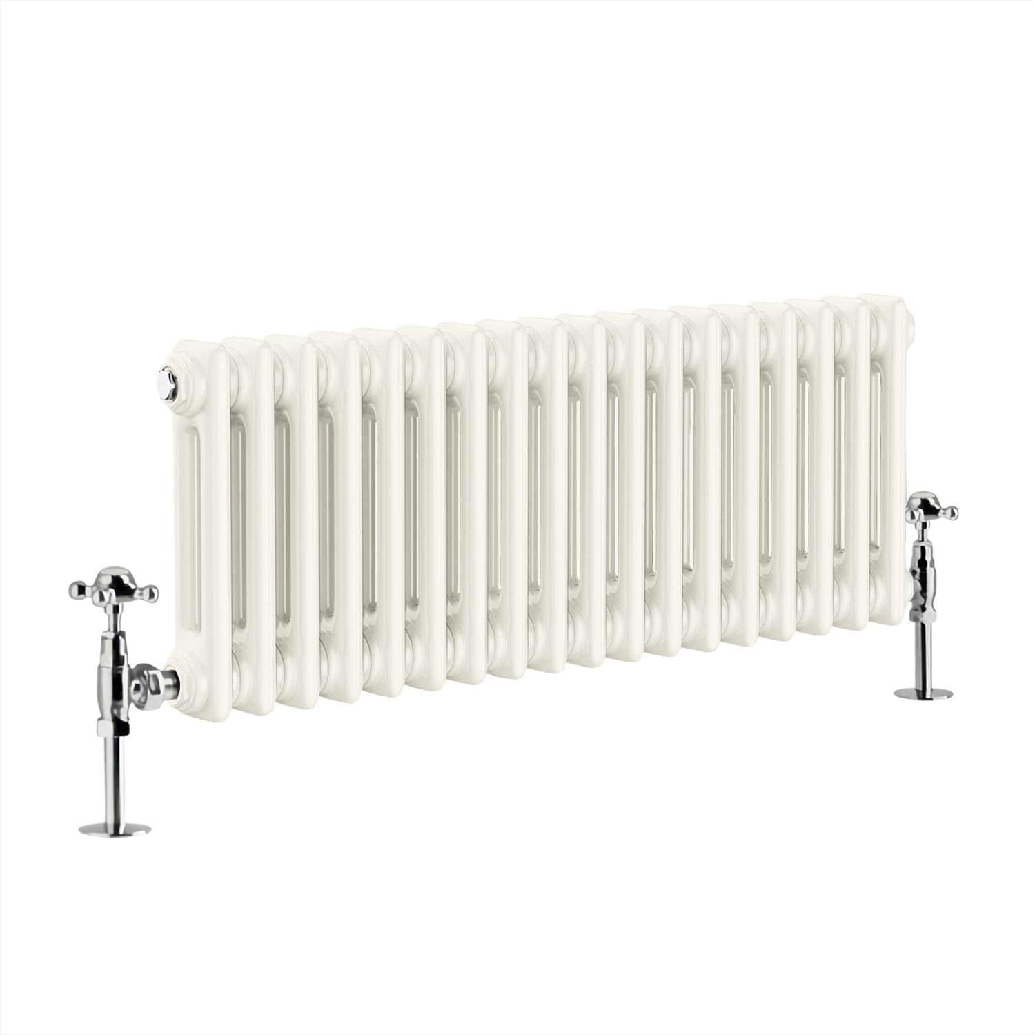 G-Rad Cream Double Column Horizontal Cast Iron Radiator - (H) 300 x (W) 810mm - Modern Contemporary High-Output Heavy Duty Radiator - Wall Mounted Central Heating for Home Décor Living Dining Bedroom