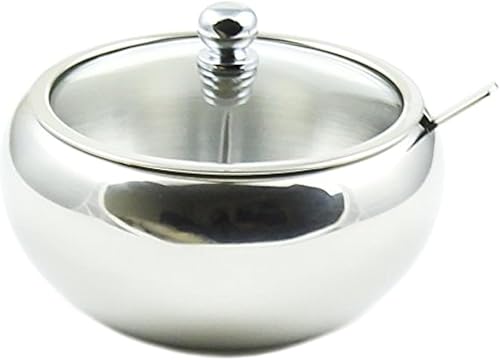 Zoie + Chloe Azucarero de acero inoxidable con tapa de vidrio, cuchara de regalo, capacidad de 2 tazas (16.9 fl oz)