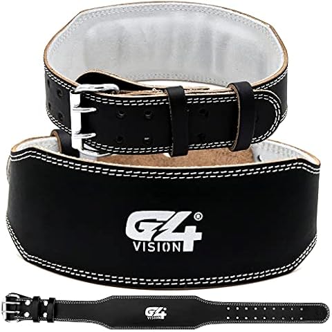 G4 VISION Genuine Leather Adjustable Weightlifting Belt 4 Gym Fitness Bodybuilding Powerlifting Deadlifting Thrusters Back Support Heavy Workout (Medium, Black) Cover