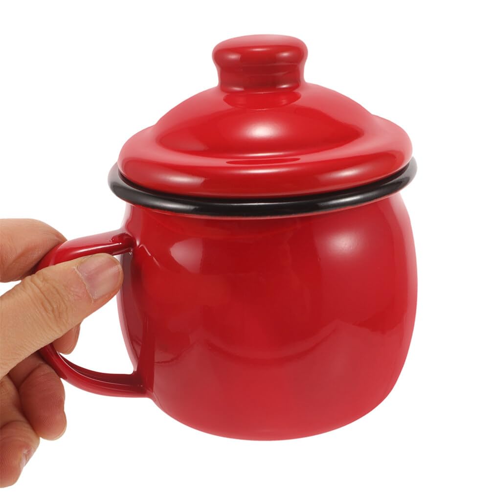 Halloween Mottoparty Emaille Kaffeebecher 2 Stück 580ml mit Deckel Rot | Leicht, Mikrowellengeeignet, Robust, für Reise und Büro, Schlichtes Design, Einfacher Transport, Emailliert
