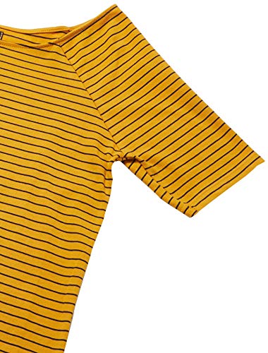 Camiseta Básica Listrada, Hering, Feminino, Amarelo/Marinho, G