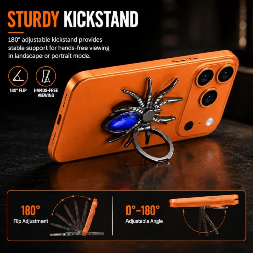 Image of Mizi Spider Phone Ring Holder Stand, 360 Rotating & 180 Flip Finger Grip Kickstand with 3M Adhesive, Zinc Alloy Rhinestone Phone Ring Holder for iPhone, Samsung & All Smartphones - Blue
