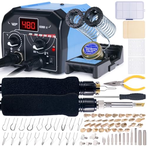 WEP 939D-II 2-IN-1 Wood Burning Kit 86-IN-1 with 51 Solid Points and 20 Wire Nibs Wood Burner with 2...