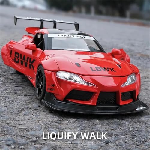 Image of 1:22 Toyota Supra Diecast Metal Car Model, Pull Back Toy with Sound & Light, Openable Doors, Kids Toy Vehicle, Durable Diecast Car for Boys, Collectible Gift (Red)