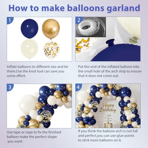 Image of Blocesa Navy Blue Gold White Sand Balloons Arch Kit, Latex, Party Decor. | Navy /Dark Blue /White Sand /Chrome Gold /Confetti Balloon Garland. For Wedding, Boy Birthday, Gender Reveal, Back to School.
