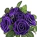 Lansdowns Artificial Flower Foam Rose 25pcs Real Looking Fake Rose with Stems Leaves for Home Decoration Party Garden Centerpieces DIY Wedding Bouquets（Purple）