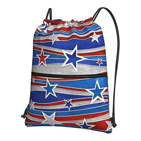 National Colors of USA Drawstring Backpack Gym Bag Abstract Stars Waves Pattern Beach Drawstring Bag Sports Bag Sackpack for Men Women Boys Girls Cover