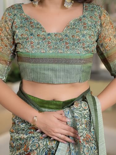Image of Satrani Women's Linen Printed & Embroidery Ready To Wear Saree with Unstitched Blouse Piece