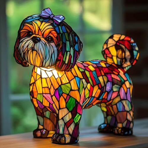 Lampe De Table LED Shih Tzu Art Lam, Adorables Lampes De Table À Thème Pour Chiens, Avec Lumière Ambiante Chaleureuse, Veilleuse De Table En Résine...