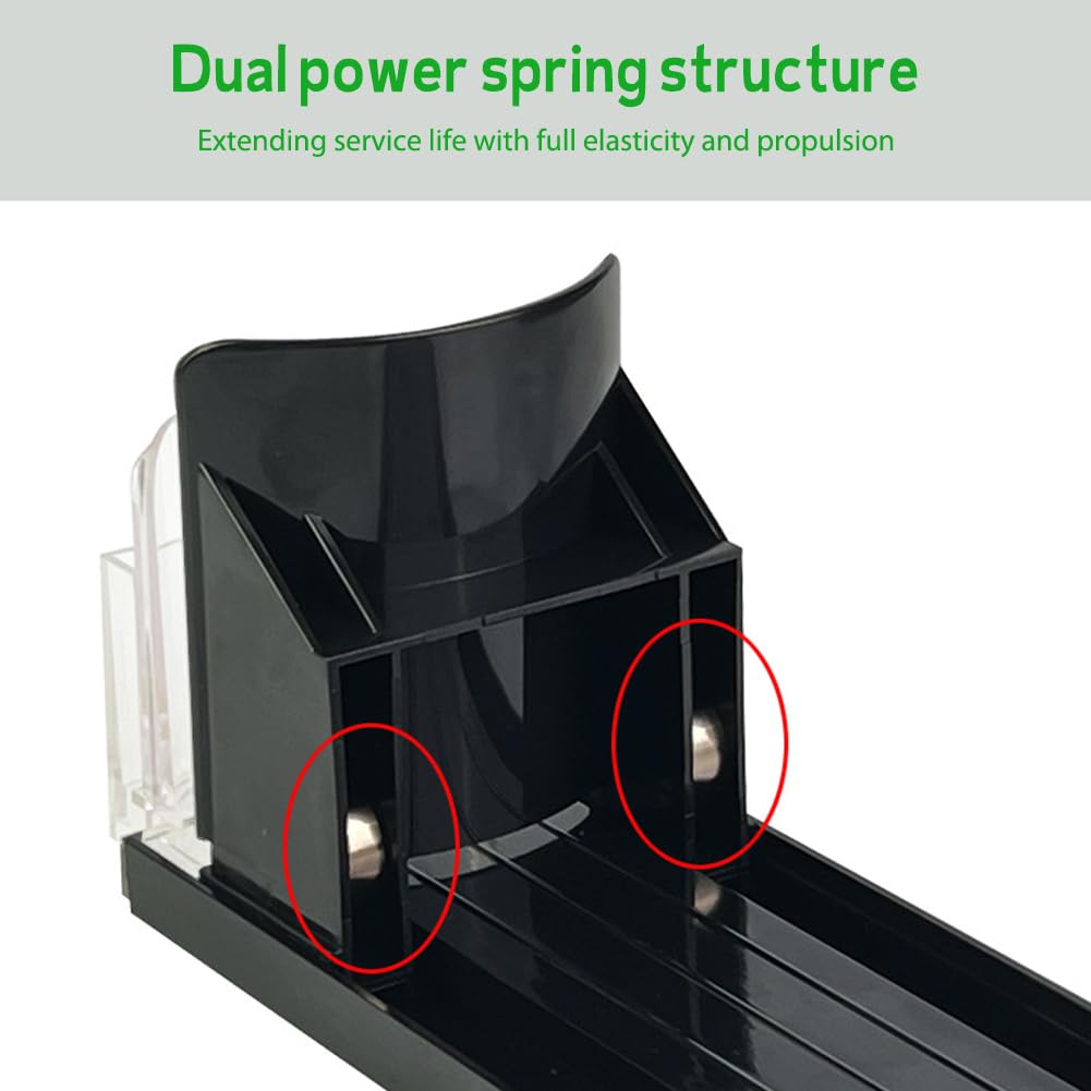 Getränke-Organizer, Spender, Federdruck, Dosengetränke-Schieberegal, verstellbare Breite, Getränkeschieber-Regal, E-förmiges Gleitelement for Kühlschrank (schwarz, 380 mm, 5 Sets)