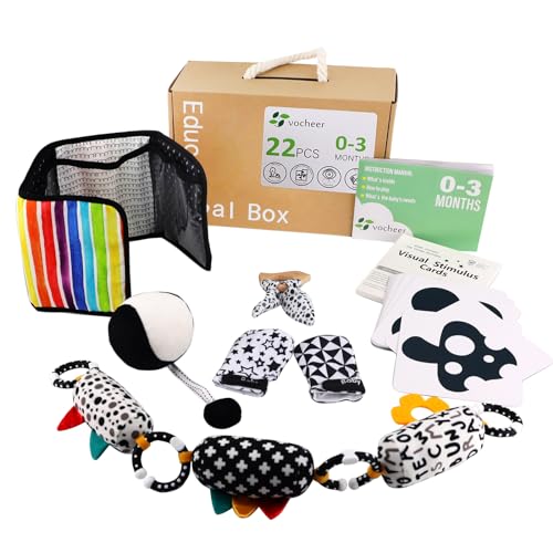 Image of vocheer High Contrast Baby Toys for Newborn, 6 in 1 Black and White Sensory Baby Gift Set for 0-3 Months, 21pcs Montessori Early Educational Learning Kit