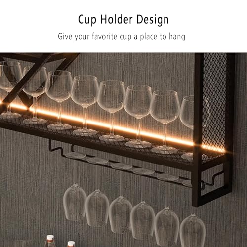 Porte-bouteilles mural LED à 3 niveaux et support verres