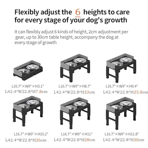 Marchul Elevated Dog Bowls, Raised Dog Food Water Bowl with 2 Thick Stainless Steel Bowls, 6 Height Adjustable, Non-Slip Stand, Spill-Proof for Medium Large Dogs (with Fence) — view 4