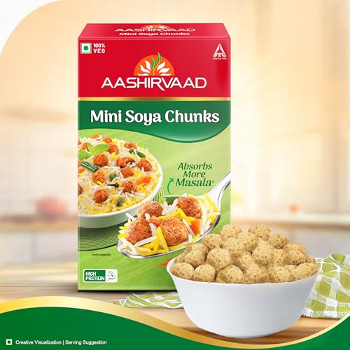 Image of Aashirvaad Mini Soya Chunks, 100% Veg, Absorbs More Masala, Juicy & Tasty, High Protein, 200g Pack