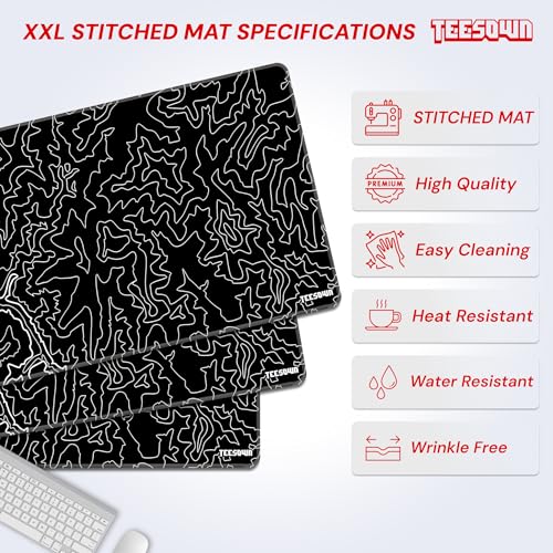 Image of Black Canyon Map Stitched Mousepad (17.5x35.5) for Laptop, Desktop, PC and Gaming Deskmat (Stitched Black 2.O, XXL)