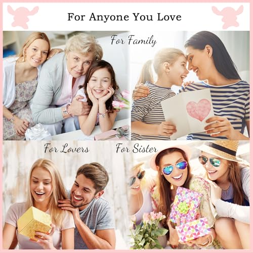 Image of LINY Inspirational Gifts for Women, Natural Stone Beads Stretch Stitch Bracelet Charm Jewelry Ohana Means Family Gifts Stitch Stuff for Women Love, Mom, Daughter, Niece, Sister