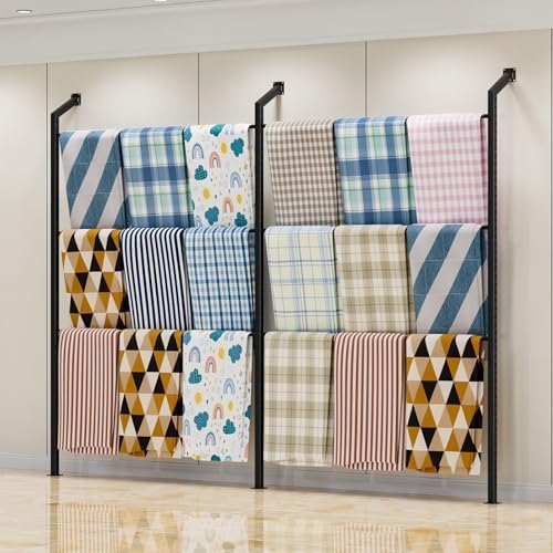 Adjustable Wall-Mounted Retail Display Rack for Fabrics & Textiles - Versatile Storage Solution with Customizable Shelves for Home & Business Use