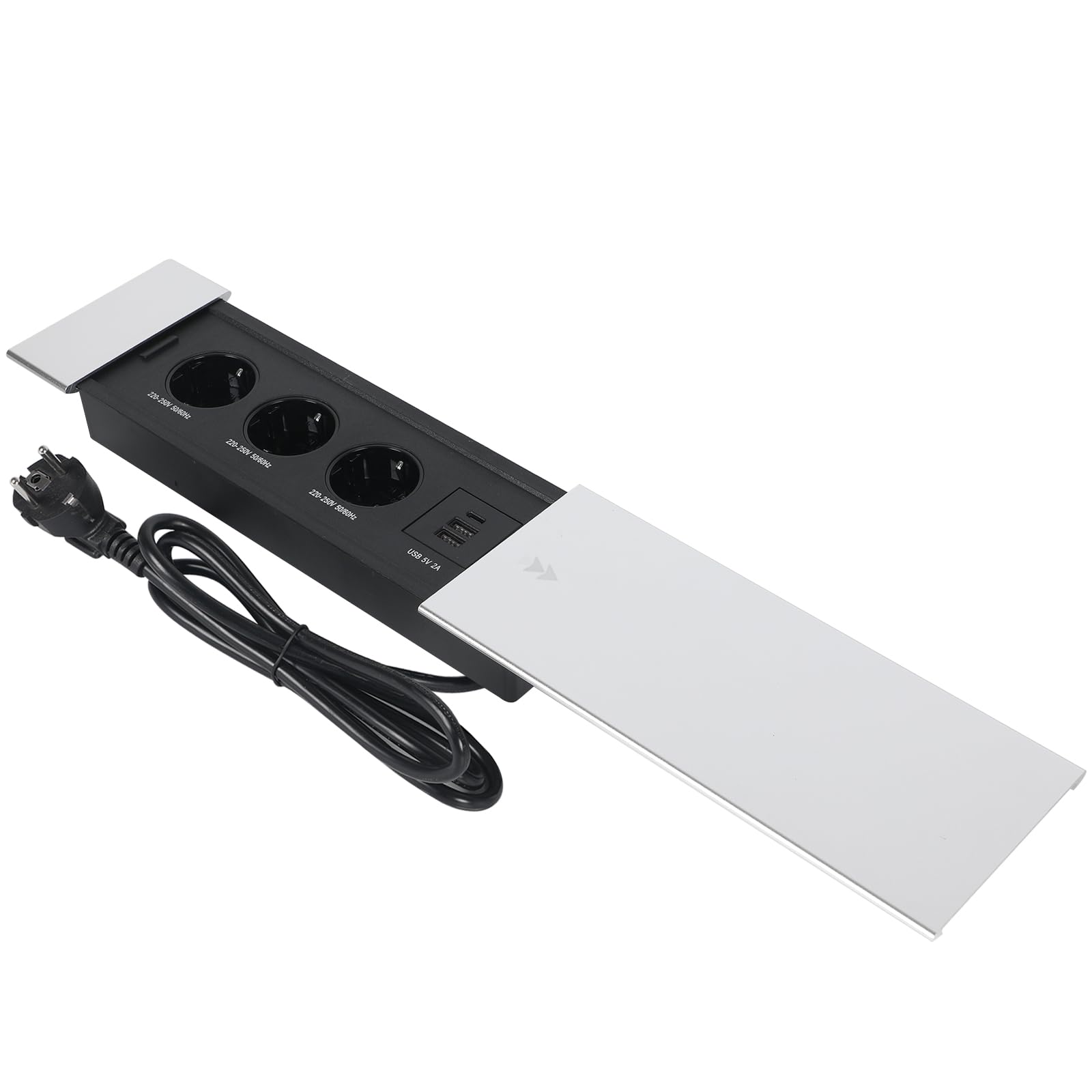 Presa a scomparsa, 3 scomparti con 2 USB A e USB C e coperchio scorrevole per scrivanie, tavoli da lavoro, tavoli da pranzo, cucina (argento, 3 scomparti)