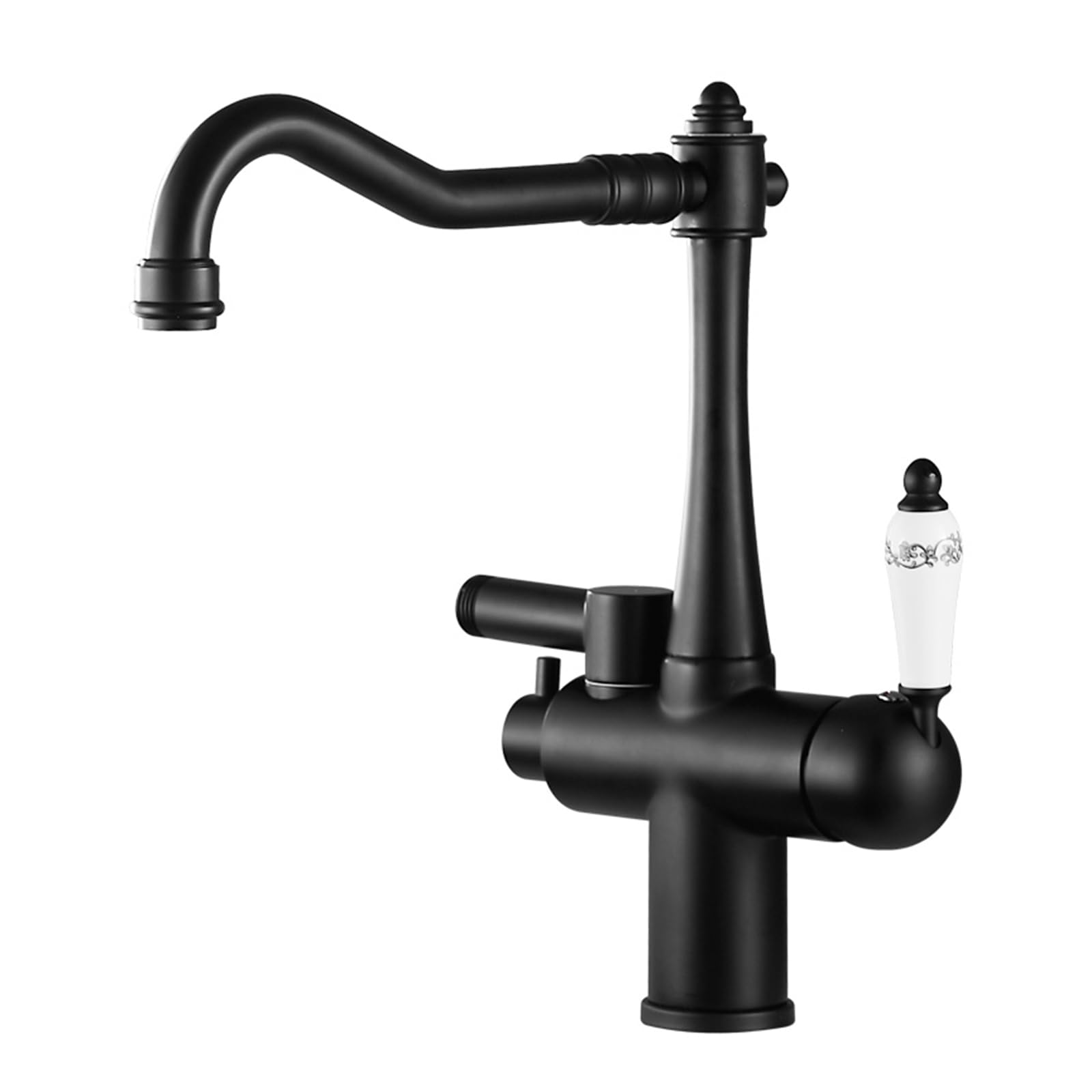 ZQFHSX Kitchen Tap with Dishwasher Connector, Swivel 2 Handles, Brass Single Hole Sink Faucet